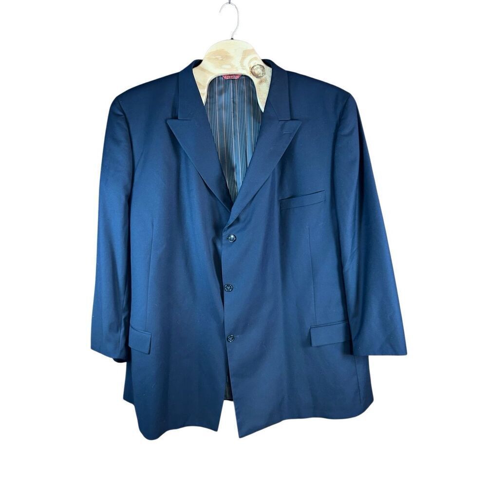 Caravelli Navy Blue Suite 60L 56W Jacket and Pants Small Hole in back of leg as